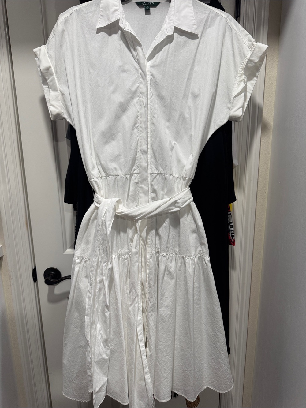 Lauren Ralph Lauren White Short-Sleeve Shirtwaist Belted Mini Dress